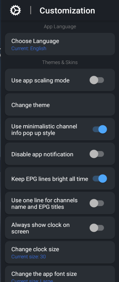 Font Sizes, Theme Colors and other options can be accessed under Settings > Customization. 